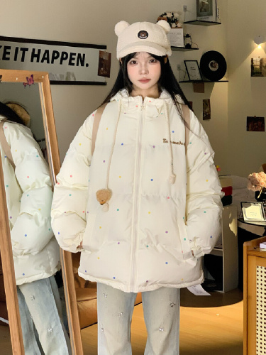 Cute Polka Dot 3D Bear Collar Cotton Coat Winter 2025 New Loose Thick Warm Cotton Jacket Bread Coat
