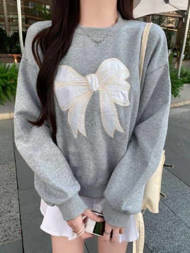 Photographed Huacian Composite Thin/Thickened Han-style Ins Sweatshirt for Women Loose with Cloth Embroidery