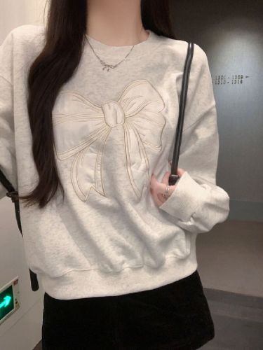 Photographed Huacian Composite Thin/Thickened Han-style Ins Sweatshirt for Women Loose with Cloth Embroidery