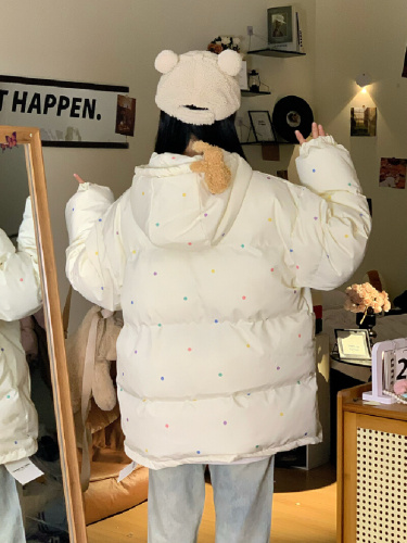 Cute Polka Dot 3D Bear Collar Cotton Coat Winter 2025 New Loose Thick Warm Cotton Jacket Bread Coat