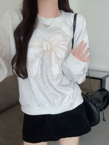 Photographed Huacian Composite Thin/Thickened Han-style Ins Sweatshirt for Women Loose with Cloth Embroidery
