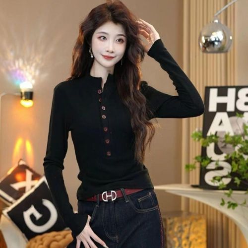 280g faux fur winter new stand-up collar button-down stylish versatile design trendy base shirt top