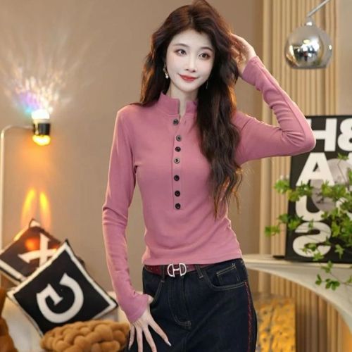 280g faux fur winter new stand-up collar button-down stylish versatile design trendy base shirt top