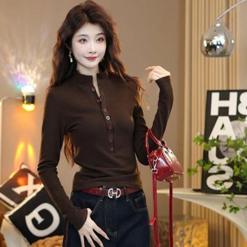 280g faux fur winter new stand-up collar button-down stylish versatile design trendy base shirt top