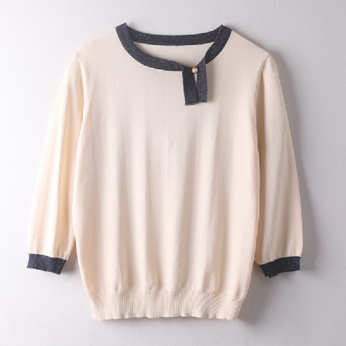 Real photos, massive new nine-point sleeve pullover knitted top contrasting color and cool sweater, air conditioning shirt