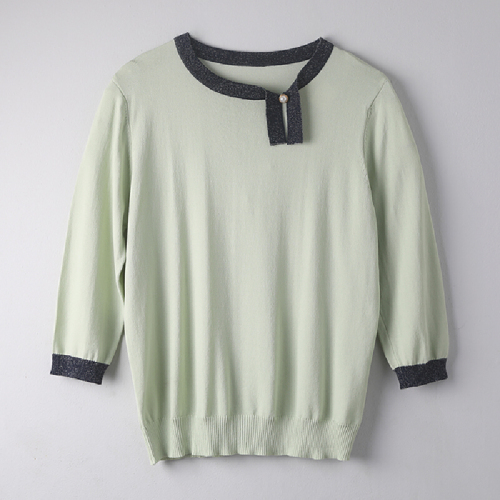 Real photos, massive new nine-point sleeve pullover knitted top contrasting color and cool sweater, air conditioning shirt