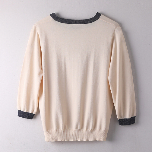 Real photos, massive new nine-point sleeve pullover knitted top contrasting color and cool sweater, air conditioning shirt
