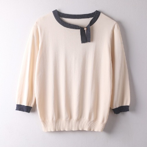 Real photos, massive new nine-point sleeve pullover knitted top contrasting color and cool sweater, air conditioning shirt