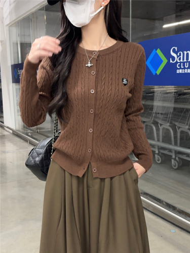 Women's Knitted Cardigan Jacket 2025 New Cable Knit Sweater Outerwear Layered Top Fashion