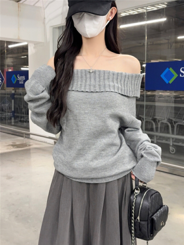 Women's New Autumn One-Shoulder Sweater, Korean Style, Slimming, High-End, Long-Sleeve Knit Top