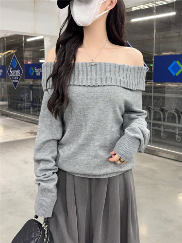 Women's New Autumn One-Shoulder Sweater, Korean Style, Slimming, High-End, Long-Sleeve Knit Top