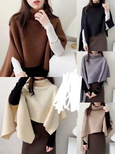 Korea Dongdaemun 2025 winter new style irregular high collar knitted cloak casual warm shawl scarf women's trend