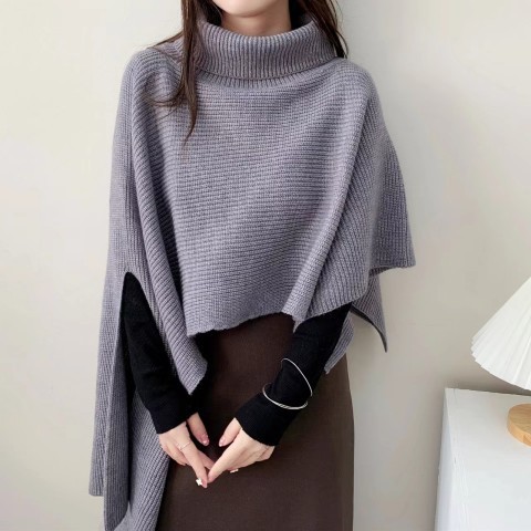 Korea Dongdaemun 2025 winter new style irregular high collar knitted cloak casual warm shawl scarf women's trend