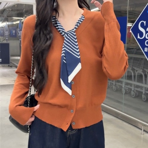 Photographed New Korean Style Design Sensory Uncommon Loose Slimming Knit Cardigan Women's Sweater Outerwear Top