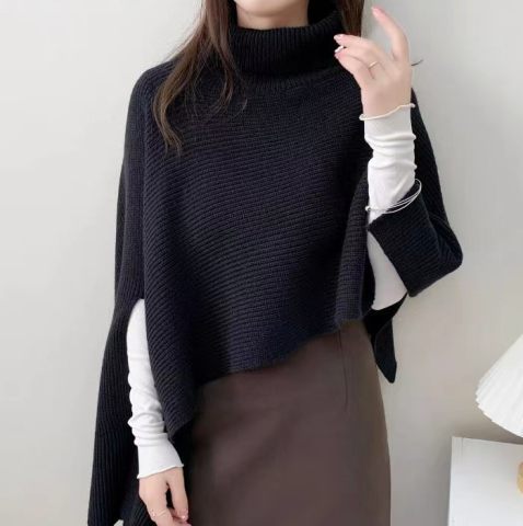 Korea Dongdaemun 2025 winter new style irregular high collar knitted cloak casual warm shawl scarf women's trend