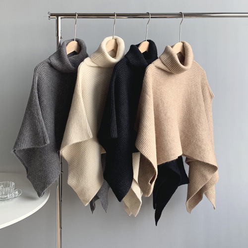 Korea Dongdaemun 2025 winter new style irregular high collar knitted cloak casual warm shawl scarf women's trend