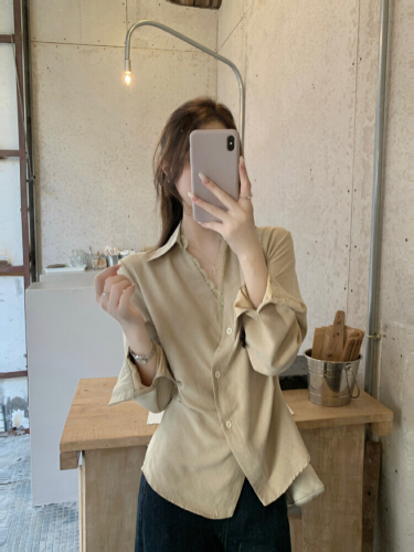 Photographed Autumn French Design Collar Women's Buttoned Waist Cinching Slimming Lace Splicing Long Sleeve Top