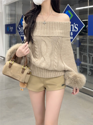 Photographed Fox Fur High Collar Wool Blended Hemp Cable Knit Top Sweater for Women