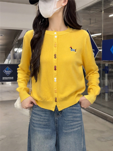 Women's Loose Knit Wool Cardigan Top with Han-style Early Autumn Yellow Embroidery Outerwear