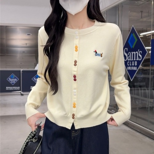 Women's Loose Knit Wool Cardigan Top with Han-style Early Autumn Yellow Embroidery Outerwear