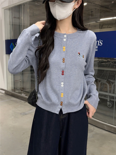 Women's Loose Knit Wool Cardigan Top with Han-style Early Autumn Yellow Embroidery Outerwear