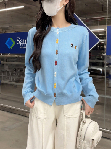 Women's Loose Knit Wool Cardigan Top with Han-style Early Autumn Yellow Embroidery Outerwear