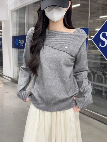 Women's New One-Shoulder Long-Sleeve Sweater, Loose and Casual Knitted Top with Gentle Style