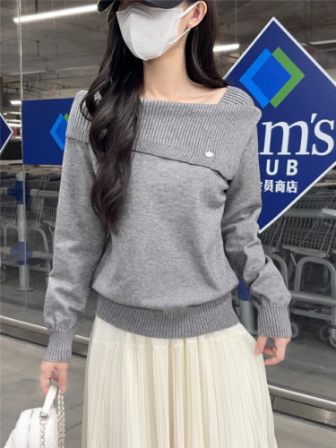 Women's New One-Shoulder Long-Sleeve Sweater, Loose and Casual Knitted Top with Gentle Style