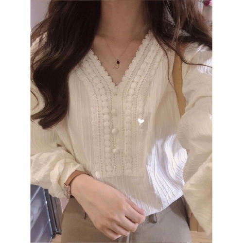 French Autumn 2025 New Long-Sleeve Shirt Unique Niche Design Loose Lace Top Blouse Thin Single-Sleeve Outwear