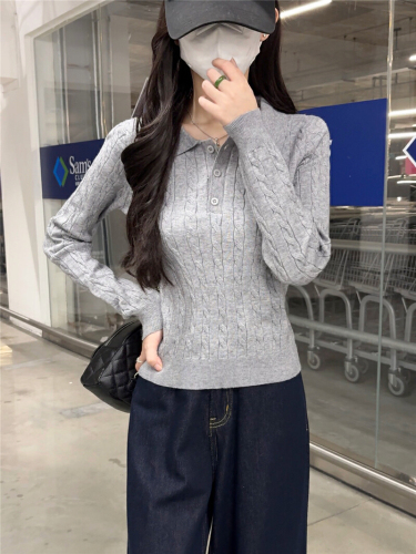 Real-shot, Age-Defying Polo-Neck Cable-Knit Long-Sleeve Sweater—New Arrival, Casual, Versatile Top with Preppy Style