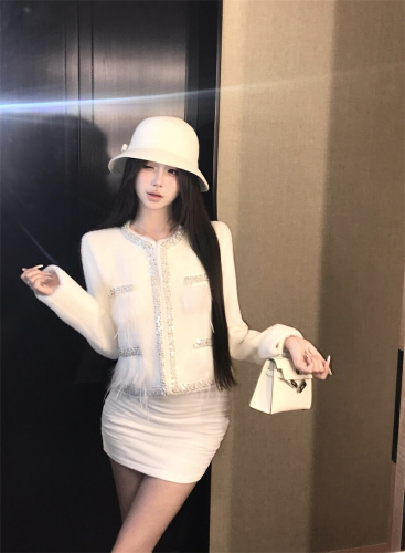 Photographed~Little Chanel-style high-end woolen coat for women, new autumn and winter heavy industry splicing feather short coat