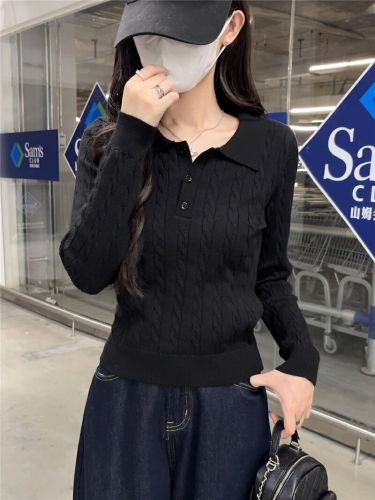 Real-shot, Age-Defying Polo-Neck Cable-Knit Long-Sleeve Sweater—New Arrival, Casual, Versatile Top with Preppy Style