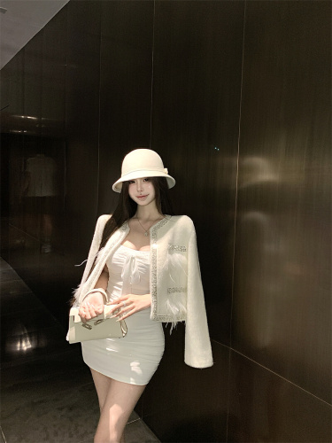 Photographed~Little Chanel-style high-end woolen coat for women, new autumn and winter heavy industry splicing feather short coat