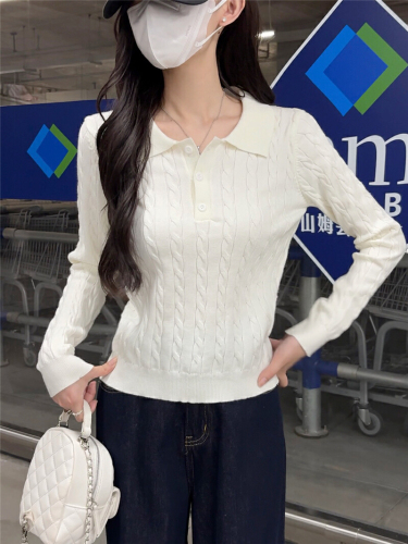 Real-shot, Age-Defying Polo-Neck Cable-Knit Long-Sleeve Sweater—New Arrival, Casual, Versatile Top with Preppy Style