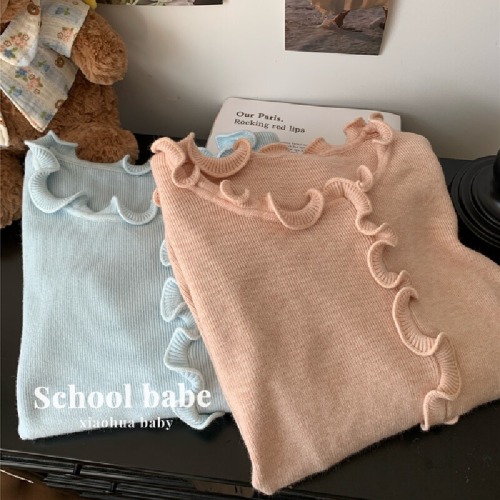 Photographed black fungus lace edge collar basic top early spring pure desire inner sweater irregular split knit top