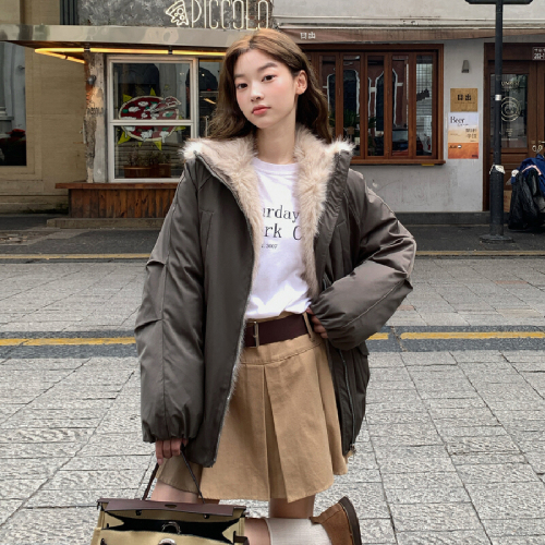 2025 High-End Eco-Friendly Leather-Plaid Collar Poppy Parka with Barren Style Down Cotton Women's and Men's Unisex Jacket