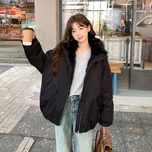 2025 High-End Eco-Friendly Leather-Plaid Collar Poppy Parka with Barren Style Down Cotton Women's and Men's Unisex Jacket