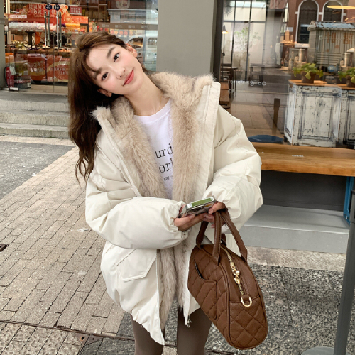 2025 High-End Eco-Friendly Leather-Plaid Collar Poppy Parka with Barren Style Down Cotton Women's and Men's Unisex Jacket