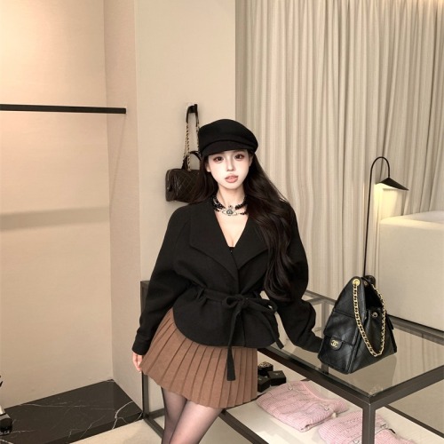 ~Hand-painted Deep Gray Alpaca Wool Women's Autumn/Winter Small Collar Thick Wool Long-Sleeve Top