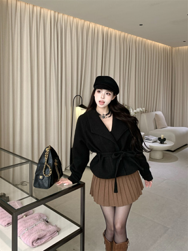 ~Hand-painted Deep Gray Alpaca Wool Women's Autumn/Winter Small Collar Thick Wool Long-Sleeve Top