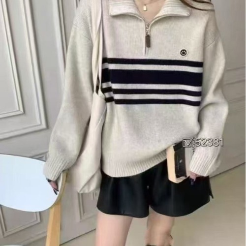 Korean Version Half-Open Chain Link Pattern Knitted Sweater for Women, Autumn/Winter New Arrival Loose Fashion Hooded Thick Warm Wool Outerwear