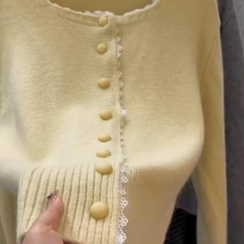 Sweet and Gentle Lace Edge Milk Texture Women's Spring and Autumn New Trendy Indie Stylish Knit Cardigan