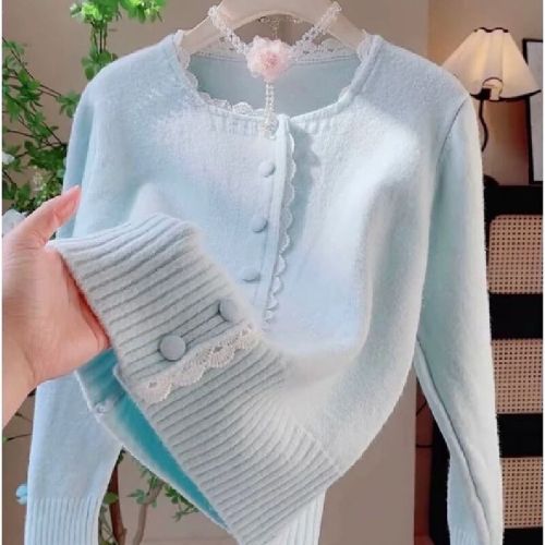 Sweet and Gentle Lace Edge Milk Texture Women's Spring and Autumn New Trendy Indie Stylish Knit Cardigan