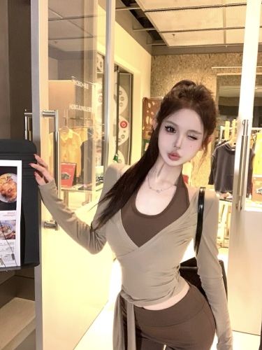 Shot Pure Desire Blouse with Neck Strap, Long Sleeve, Belted Open Top with Pajama Top + High-Waisted Casual Pants