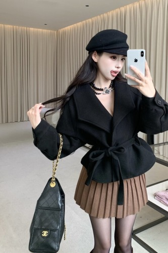 ~Hand-painted Deep Gray Alpaca Wool Women's Autumn/Winter Small Collar Thick Wool Long-Sleeve Top