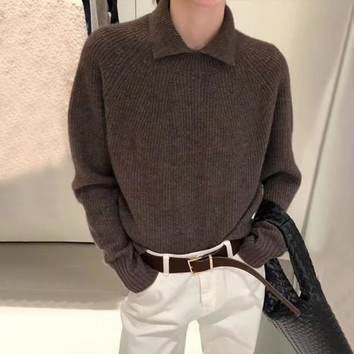 Chic Dongdaemun French Autumn/Winter 2025 New Korean Style Simple and Versatile Wool Small Collar Hooded Sweater