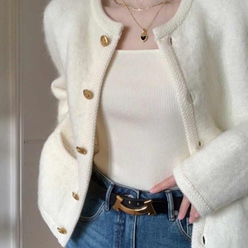 Xiaoxiangfeng sweater jacket for women spring, autumn and winter 2024 new knitted cardigan, high-end outerwear, temperament short top