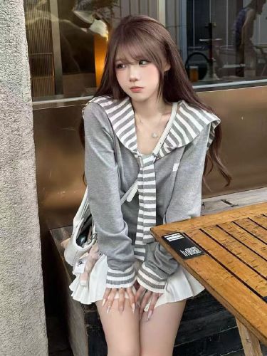 Sweet Age-Defying Personality Striped Navy Collar Long-Sleeve Knit Top for Women 2025 Autumn New Arrival Gentle Lazy Style Upper Garment