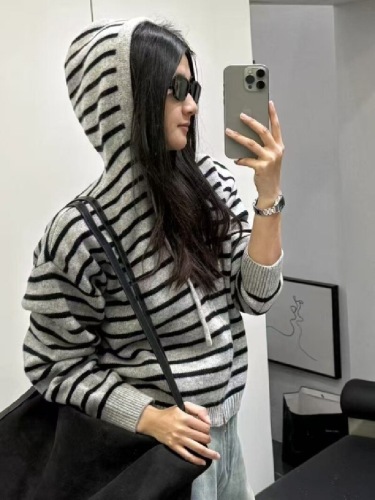 Women's Spring and Autumn Casual Hooded Open Knit Cardigan with Chain Pull, Loose and Simple Style, with a Luxurious and Lazy Look