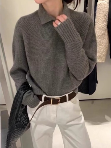 Chic Dongdaemun French Autumn/Winter 2025 New Korean Style Simple and Versatile Wool Small Collar Hooded Sweater